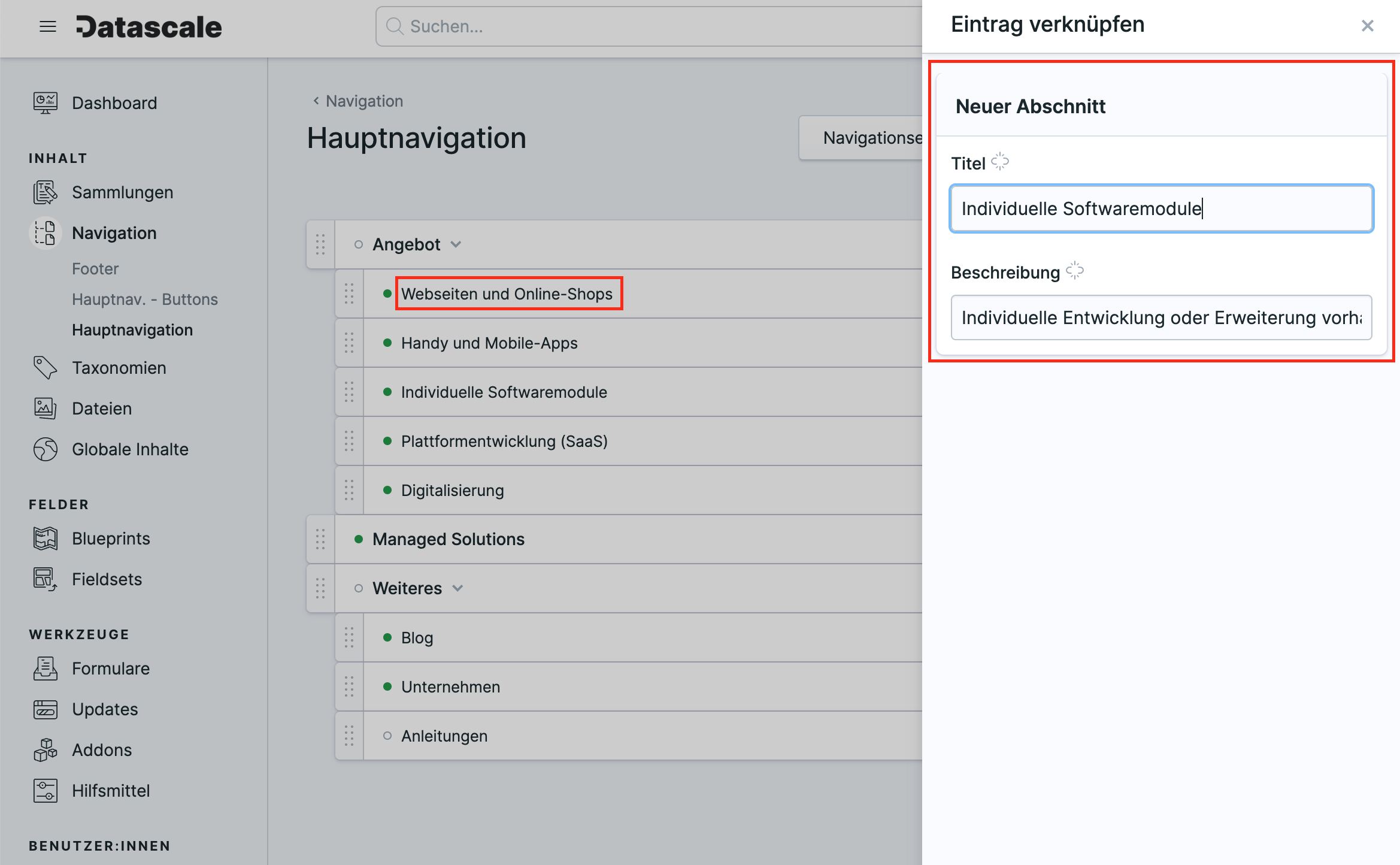 Screenshot Statamic Navigations